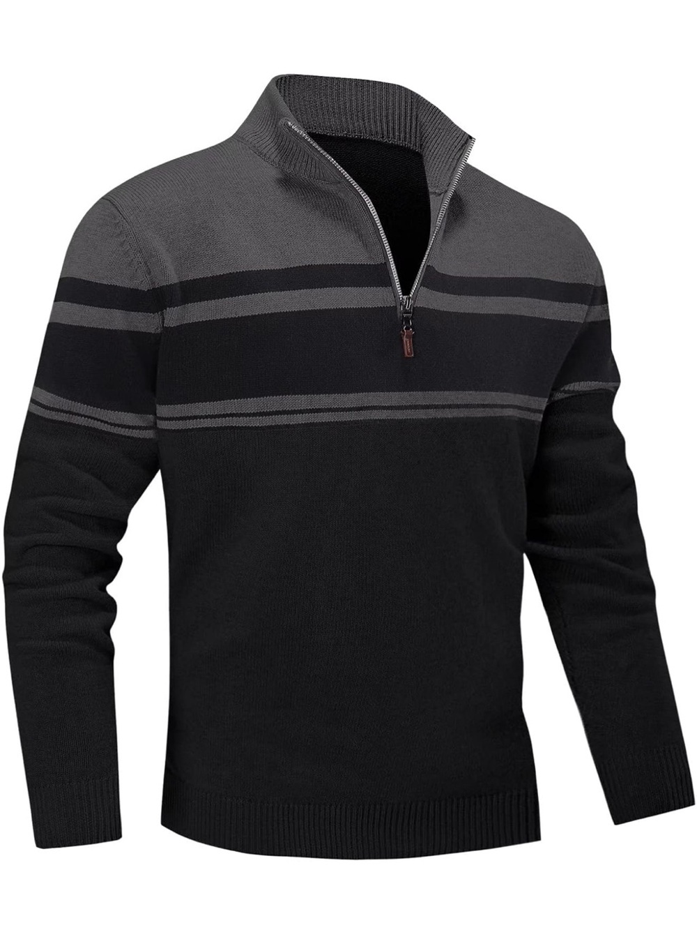 Men's Black & Gray Half-Zip Striped Sweater